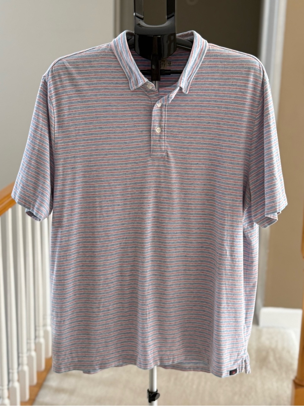 Faherty Light Blue and Pink Striped Polo XL